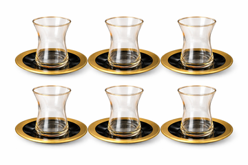 Noir Tea Glass Set – Gold Edition (6 Cups & 6 Saucers)
