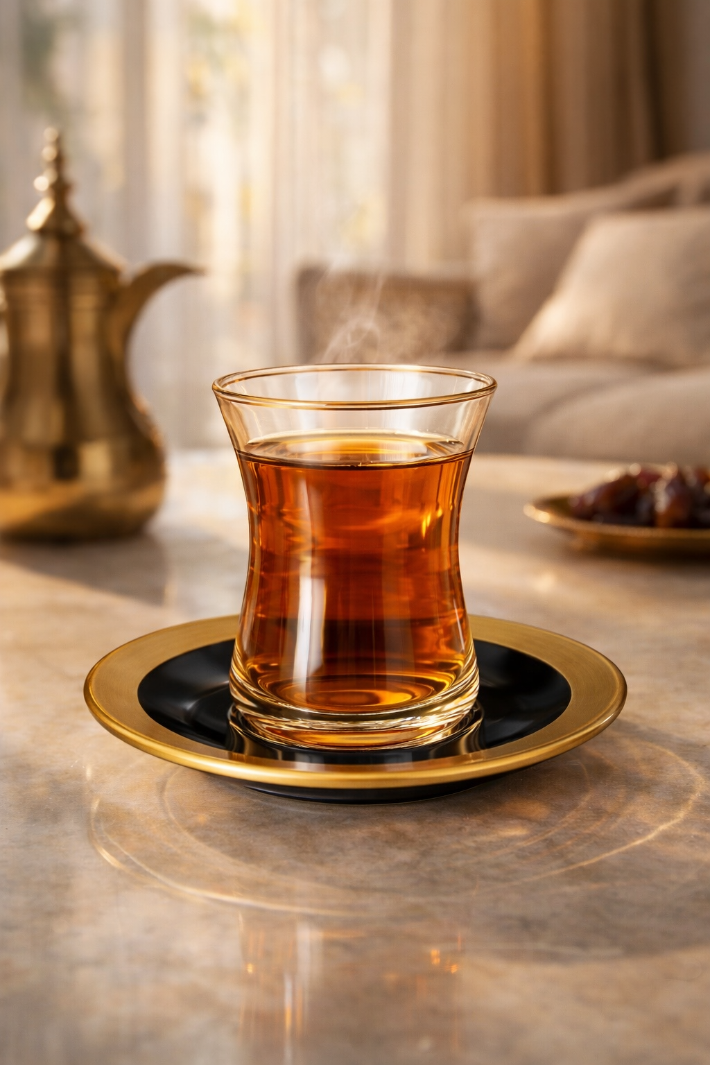 Noir Tea Glass Set – Gold Edition (6 Cups & 6 Saucers)