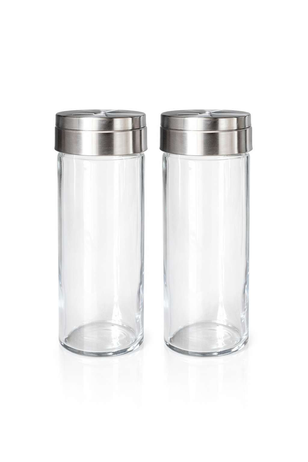 Essential Tall Spice Shaker Set – Glass & Steel (2 Pieces)