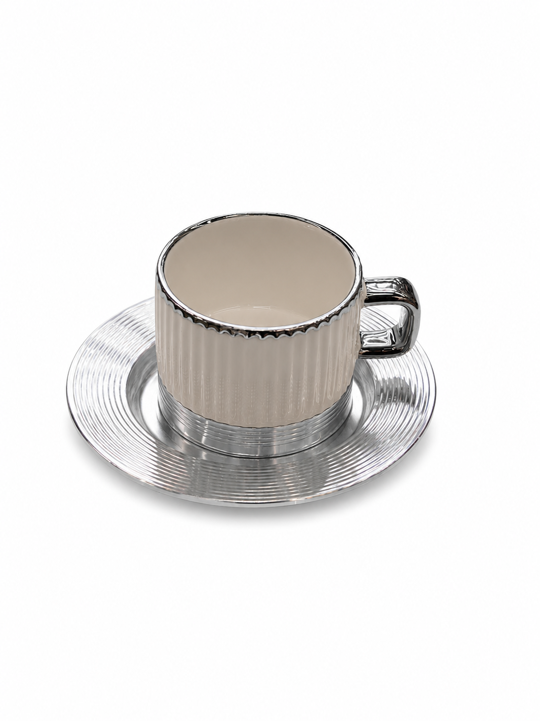 Pre-order Arriving July 2026 - ﻿Altair Turkish Coffee Cup Set – Titanium Silver & Ivory White
