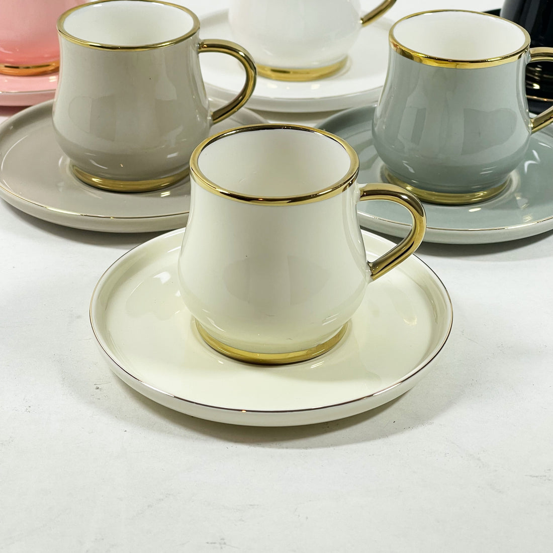 Muse Pastel – Assorted Porcelain Coffee Cup & Saucer Set (6 pcs)