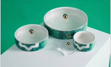 Mosaique Small Luxury Date Bowl with Acrylic Lid – Elegant Green & Gold Design