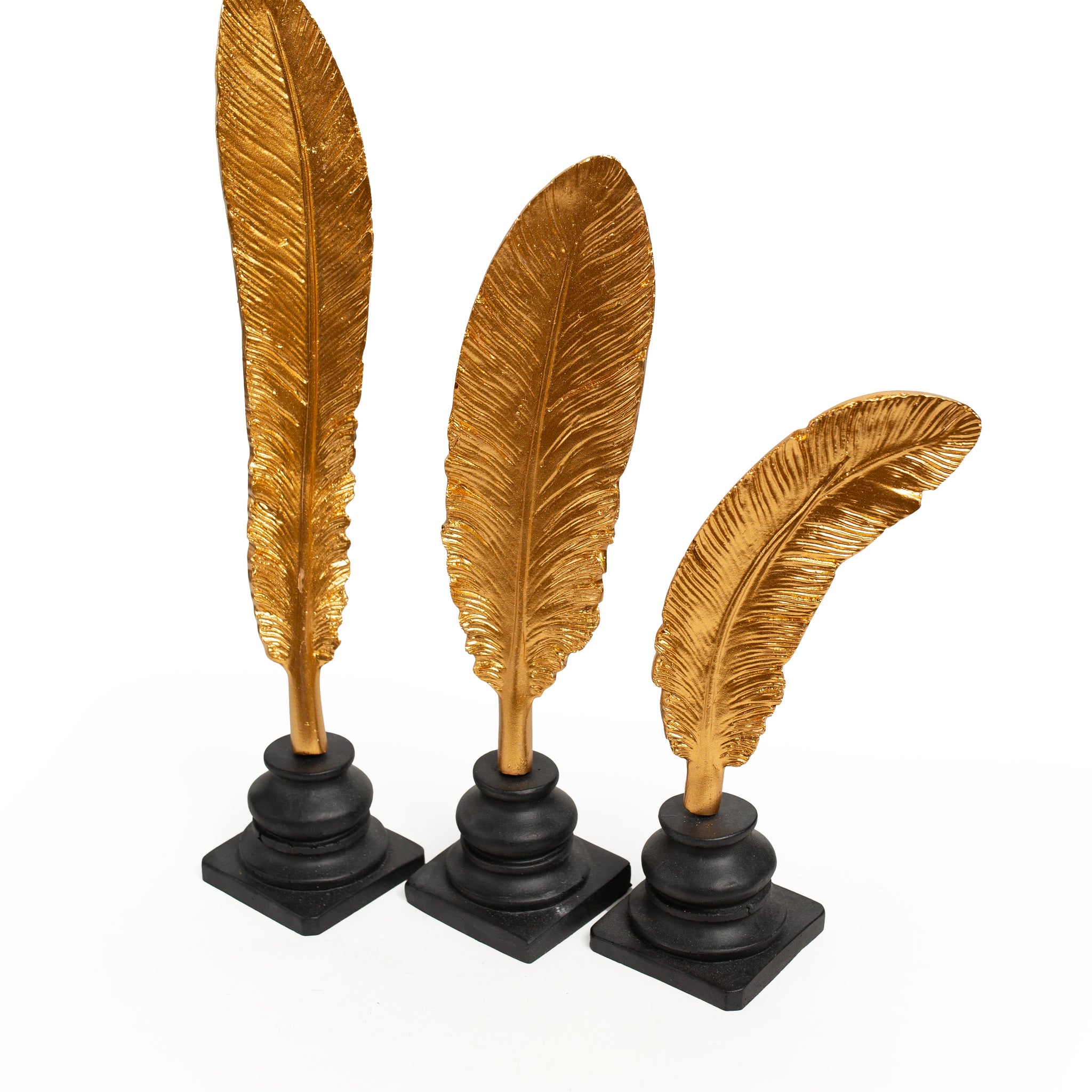 Golden Feather Decorative Sculptures – Set of 3