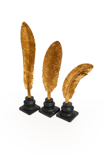 Golden Feather Decorative Sculptures – Set of 3