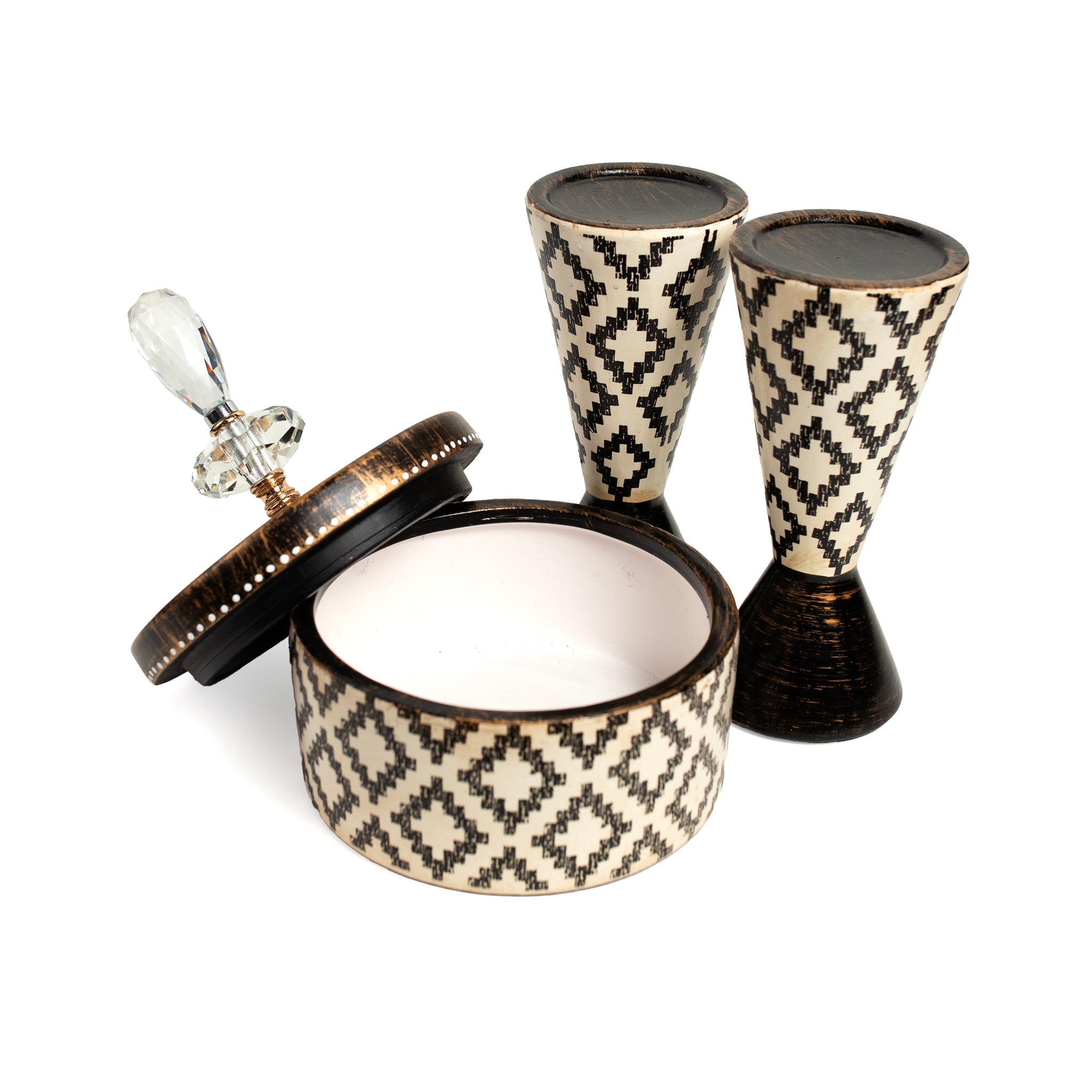 Diamond Mosaic Trinket Box & Goblet Set