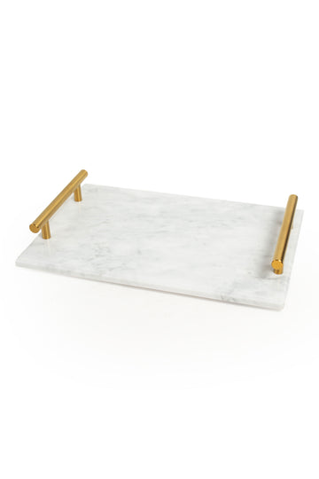 Carrara Marble Tray with Gold Handles