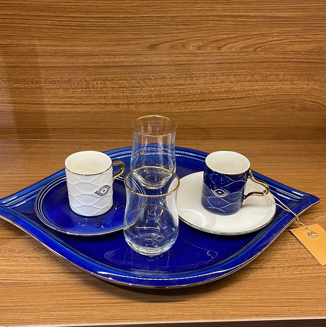 Nazar Luxury Coffee & Tea Set – Royal Blue & White with Gold Accents